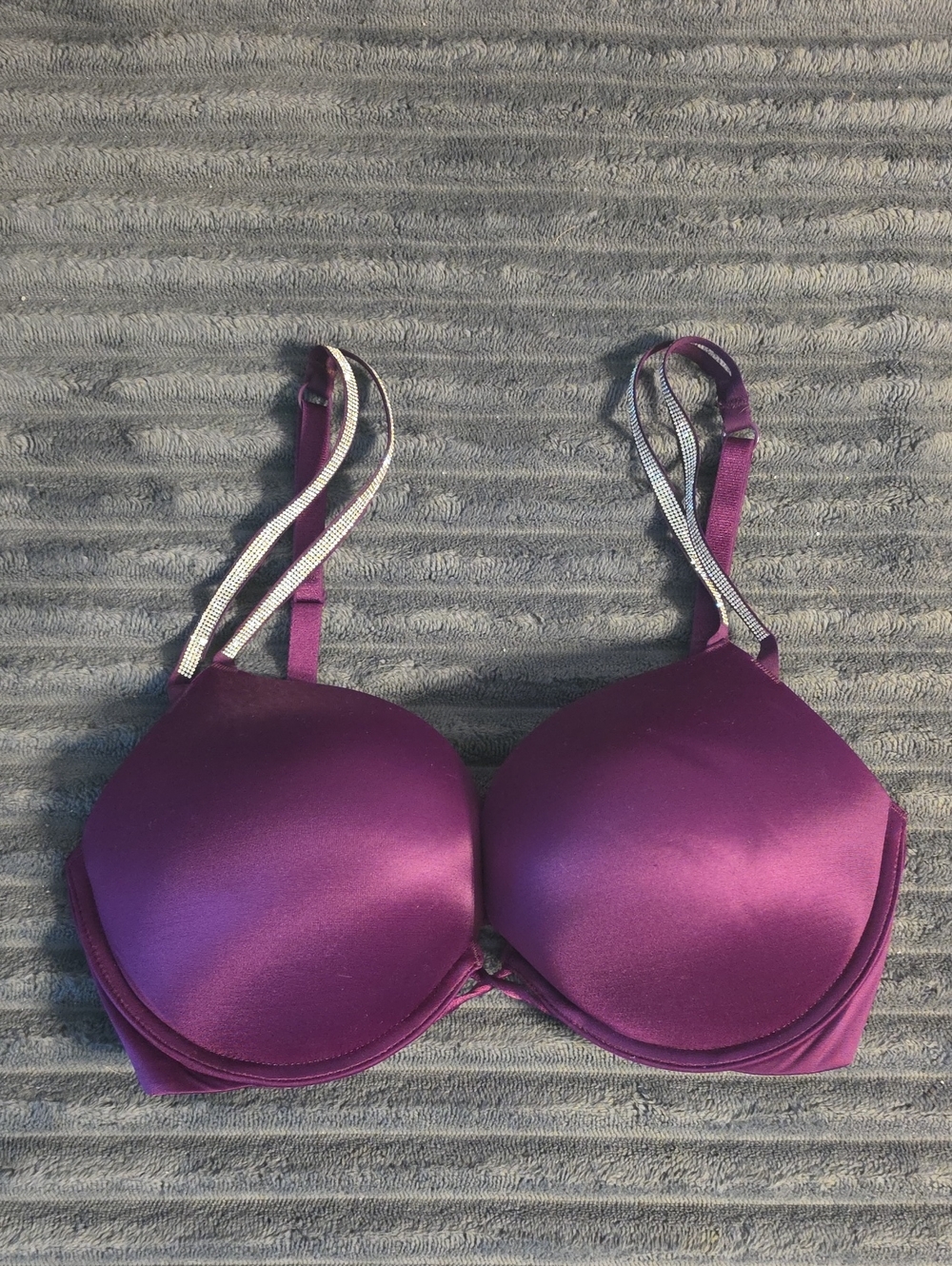 Victoria's Secret Purple Satin Push-Up Bra with Rhinestone Straps